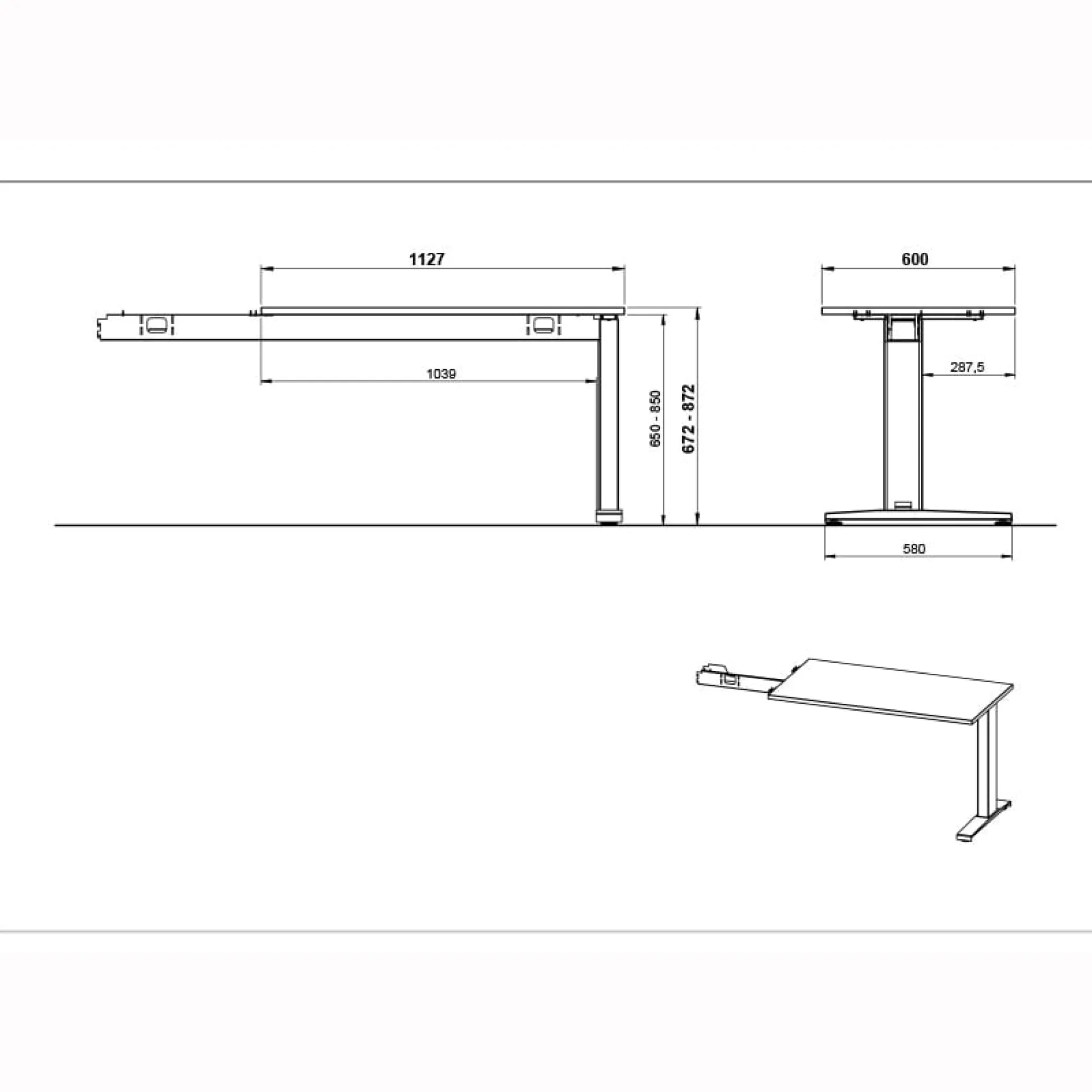 Bureaus^Huisenthuis Aanbouwtafel Ergonoma Eiken Eiken, Zwart