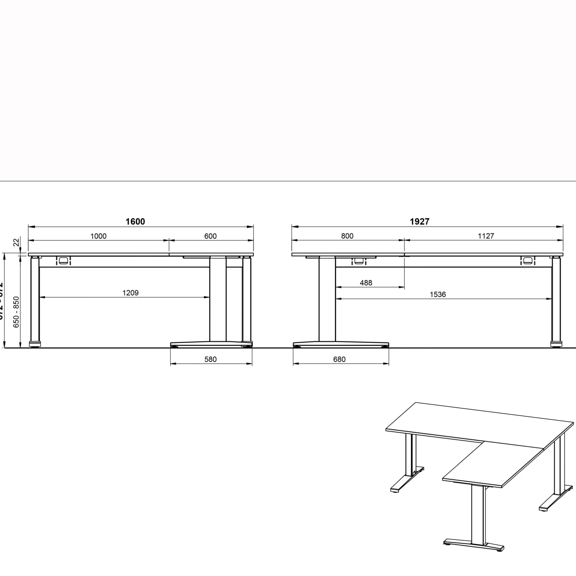 Bureaus^Huisenthuis Aanbouwtafel Ergonoma Eiken Eiken, Zwart