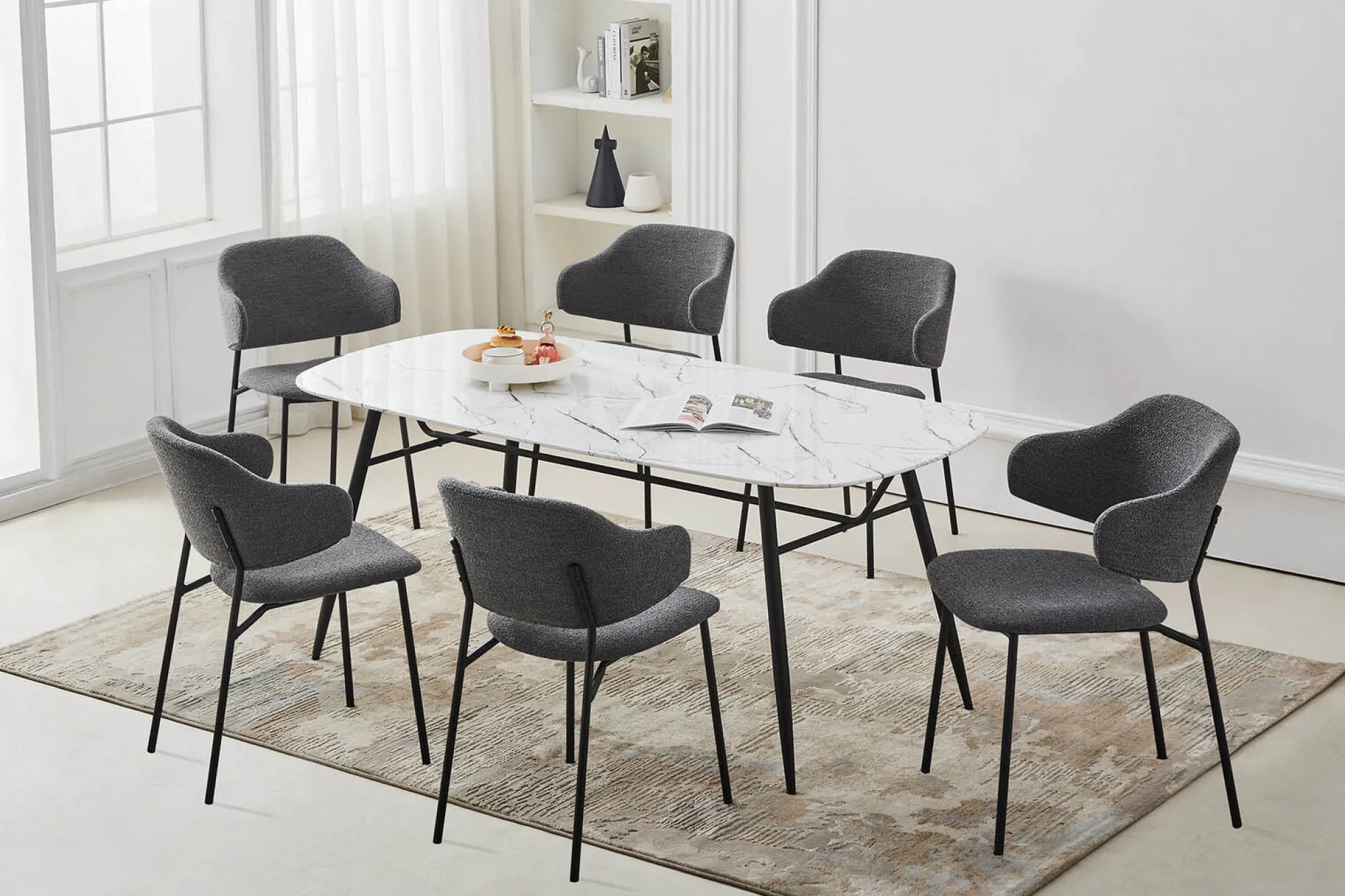 Eetkamerstoelen^Huisenthuis Armstoel Didi Bouclé – Set van 2 Donkergrijs