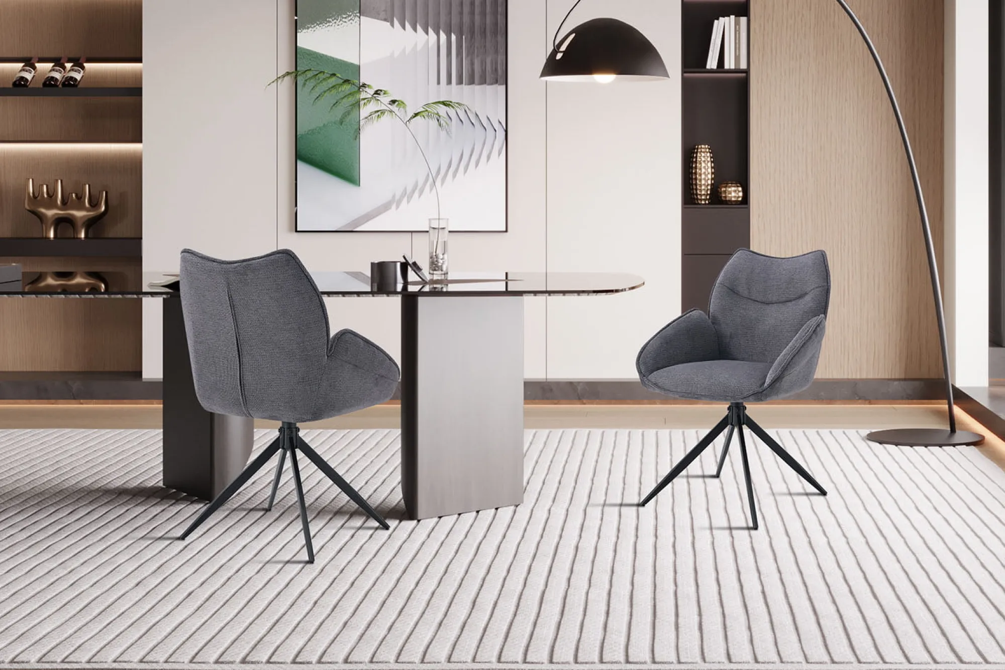 Eetkamerstoelen^Huisenthuis Armstoel Famke Donkergrijs – Set van 2