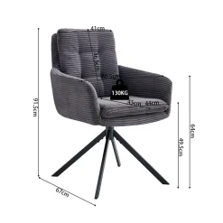 Eetkamerstoelen^Huisenthuis Armstoel Heleen Grijs Ribstof – Set van 2
