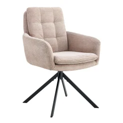 Eetkamerstoelen^Huisenthuis Armstoel Heleen Zand Ribstof – Set van 2