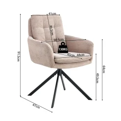 Eetkamerstoelen^Huisenthuis Armstoel Heleen Zand Ribstof – Set van 2