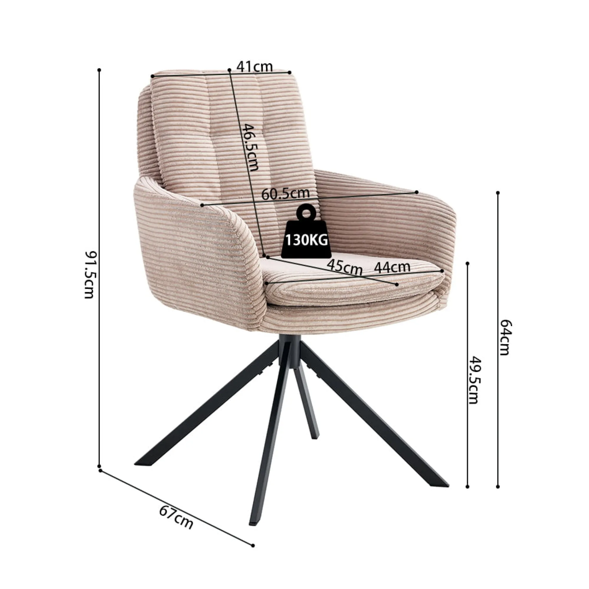 Eetkamerstoelen^Huisenthuis Armstoel Heleen Zand Ribstof – Set van 2