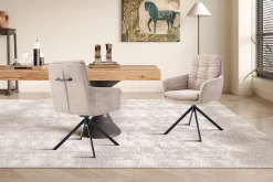 Eetkamerstoelen^Huisenthuis Armstoel Heleen Zand Ribstof – Set van 2