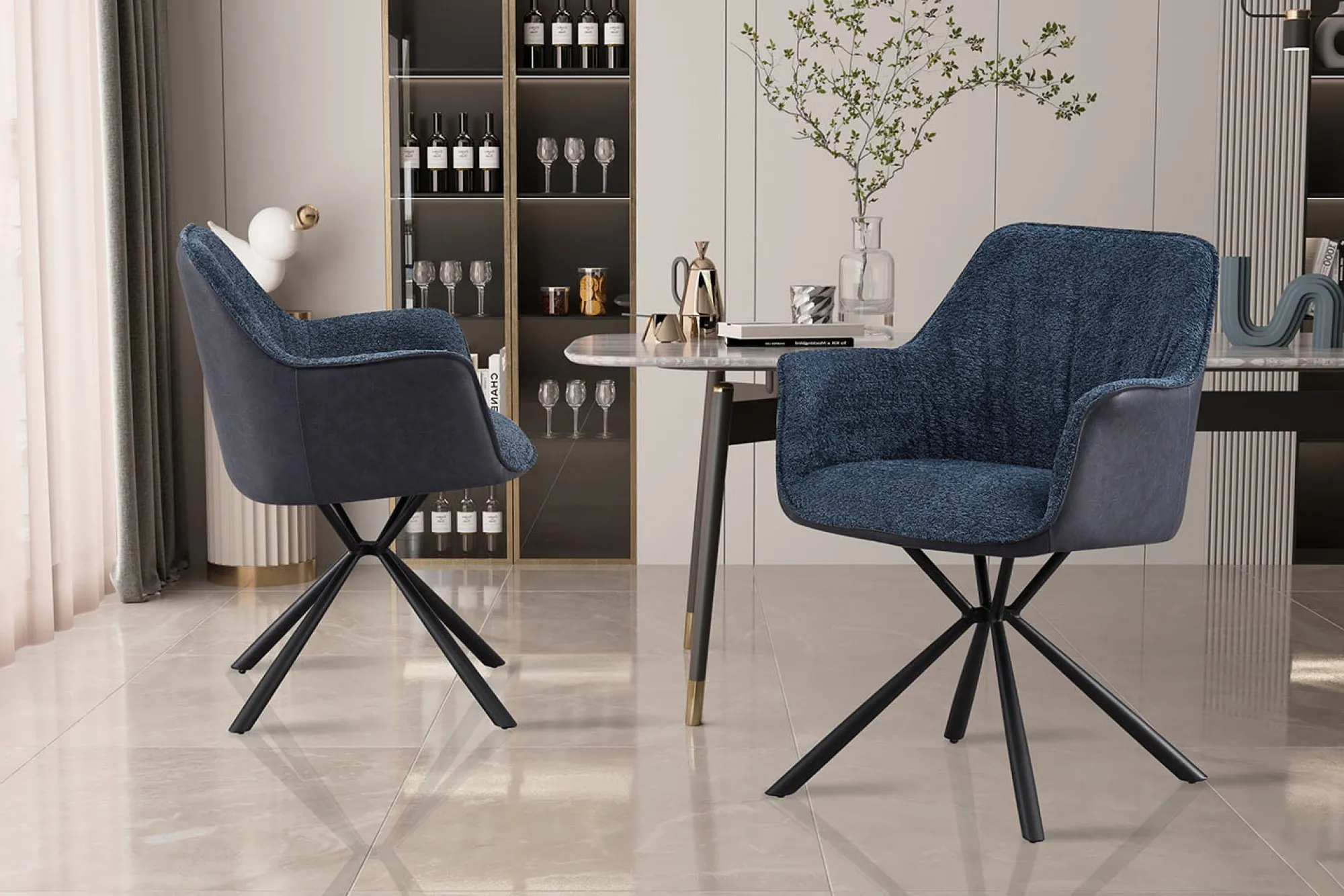 Eetkamerstoelen^Huisenthuis Armstoel Jan Bouclé – Set van 2 Blauw