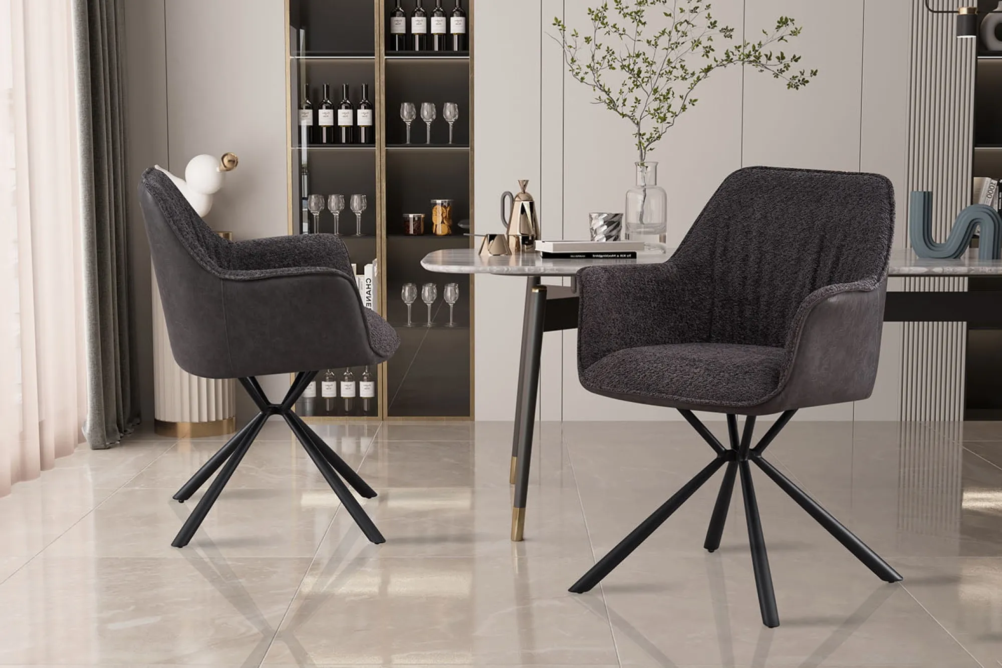 Eetkamerstoelen^Huisenthuis Armstoel Jan Bouclé – Set van 2 Lichtgrijs
