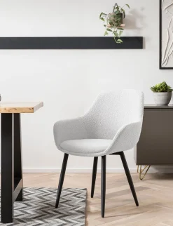 Eetkamerstoelen^Huisenthuis Armstoel Kate Bouclé – Set van 2 Wit