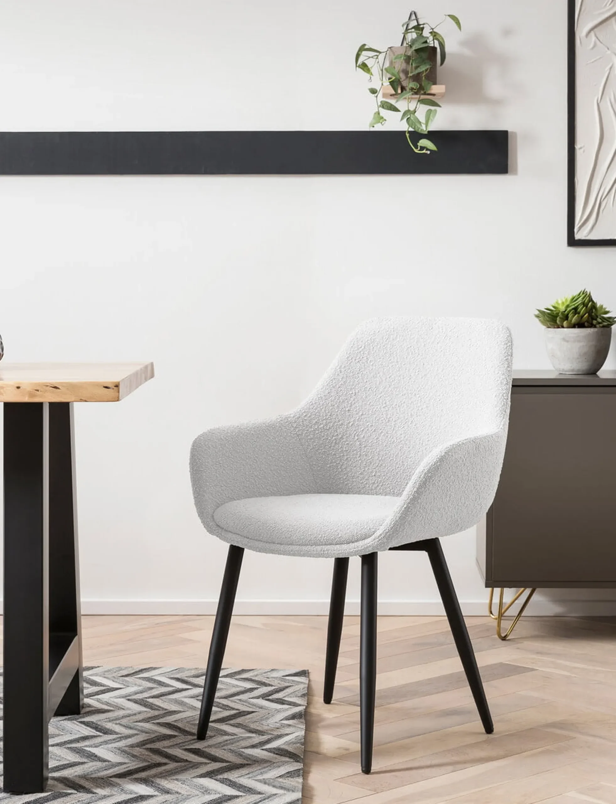 Eetkamerstoelen^Huisenthuis Armstoel Kate Bouclé – Set van 2 Wit