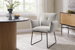 Eetkamerstoelen^Huisenthuis Armstoel Lizzie Bouclé Lichtgrijs