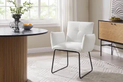 Eetkamerstoelen^Huisenthuis Armstoel Lizzie Bouclé Wit