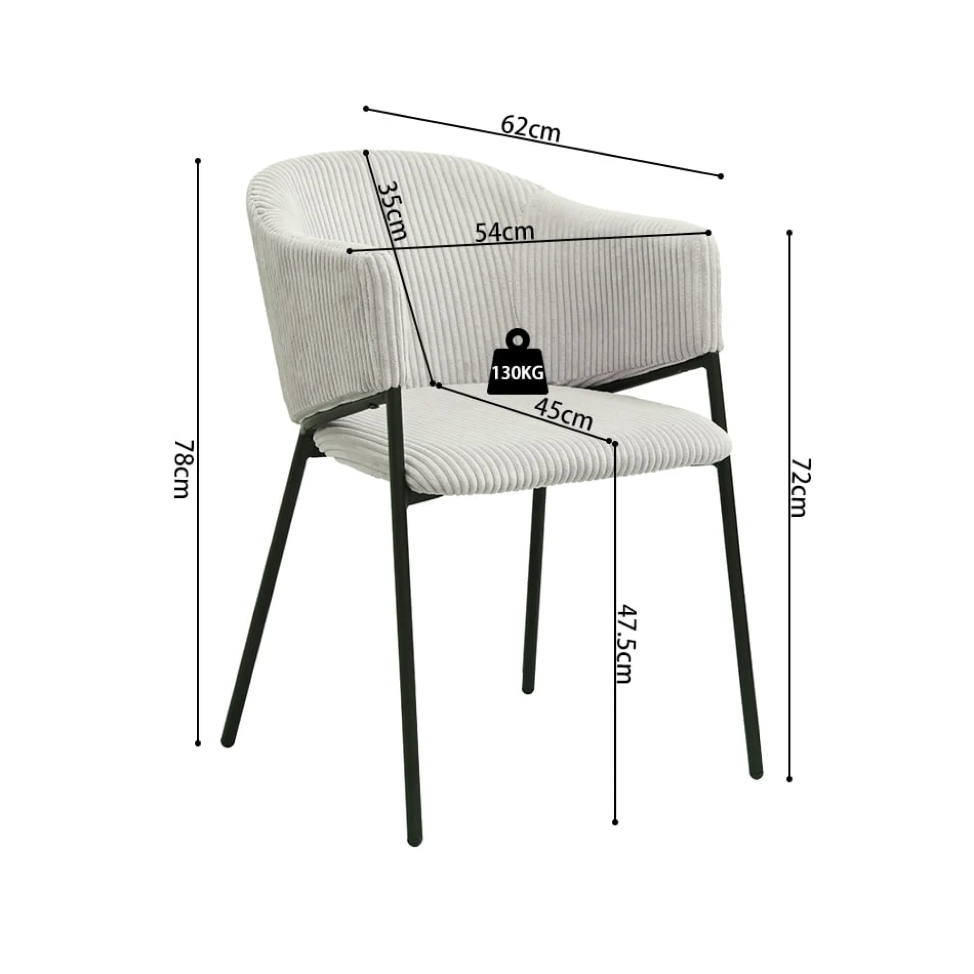 Eetkamerstoelen^Huisenthuis Armstoel Vieve Lichtgrijs Ribstof – Set van 2