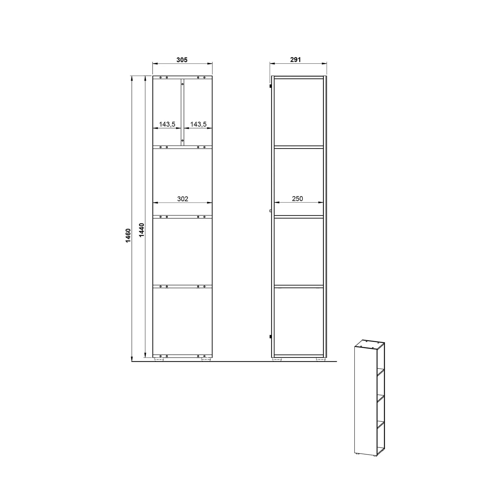 Badkamerkasten^Huisenthuis Badkamer Kolomkast Philip Grafiet-Zilver 144 cm