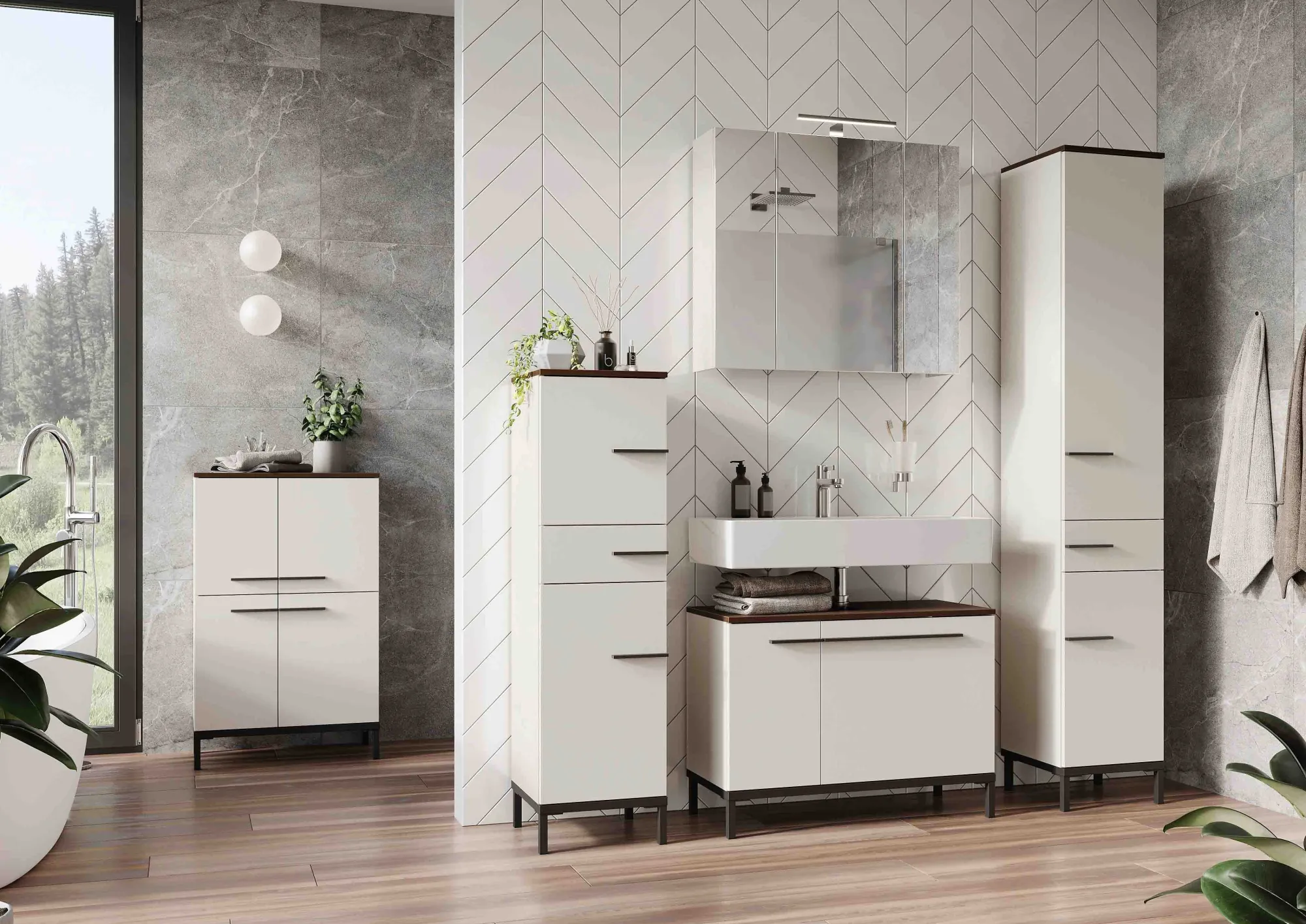 Badkamerkasten^Huisenthuis Badkamer kolomkast Serpa 123 cm Kasjmier Walnoot