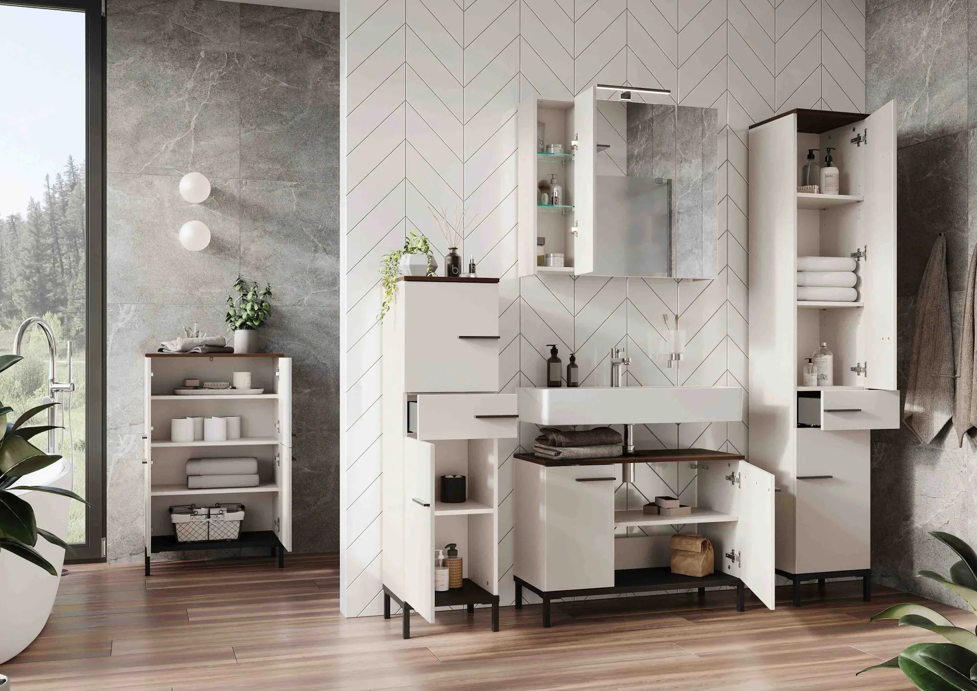 Badkamerkasten^Huisenthuis Badkamer kolomkast Serpa 123 cm Kasjmier Walnoot