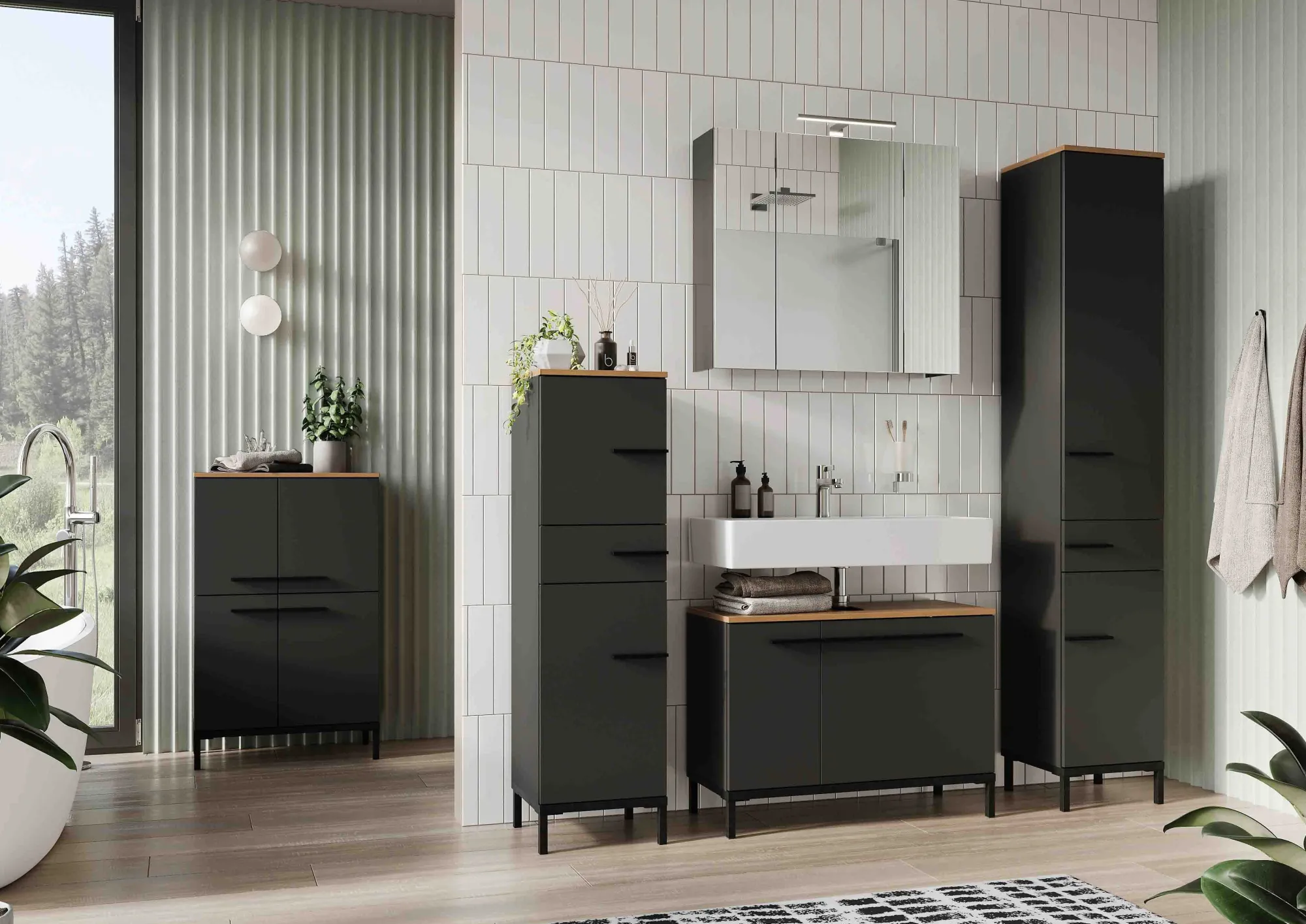 Badkamerkasten^Huisenthuis Badkamer kolomkast Serpa 123 cm Grafiet Eiken
