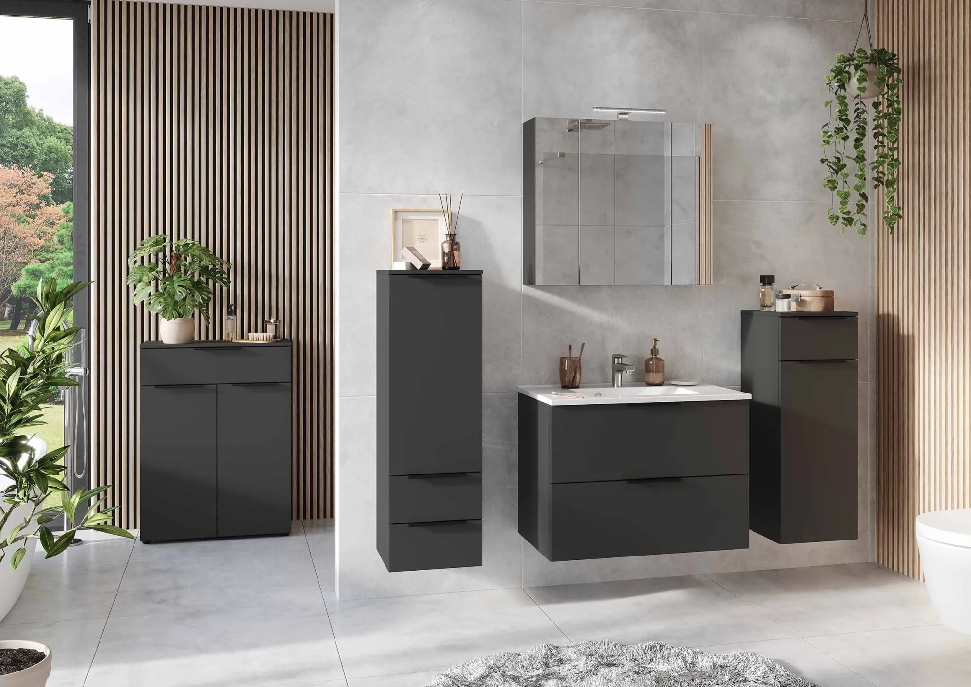 Badkamerkasten^Huisenthuis Badkamer Kolomkast Waldorf Grafiet 111 cm