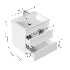 Wastafelkasten^Huisenthuis Badmeubel Atlanta Hoogglans 60 cm Wit
