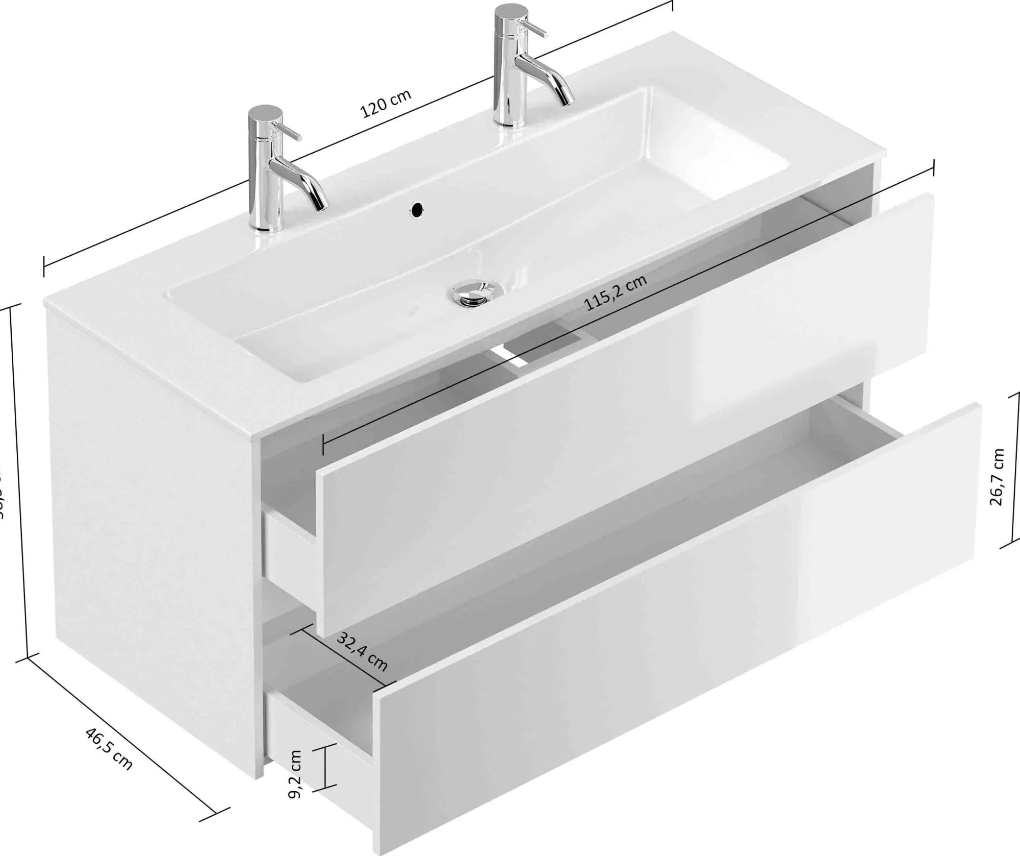 Wastafelkasten^Huisenthuis Badmeubel Phoenix Dubbele Kraan 120 cm Grafiet