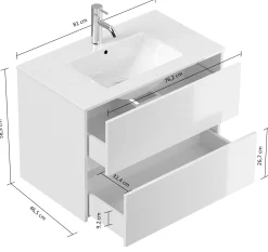 Wastafelkasten^Huisenthuis Badmeubel Phoenix Hoogglans 80 cm Wit