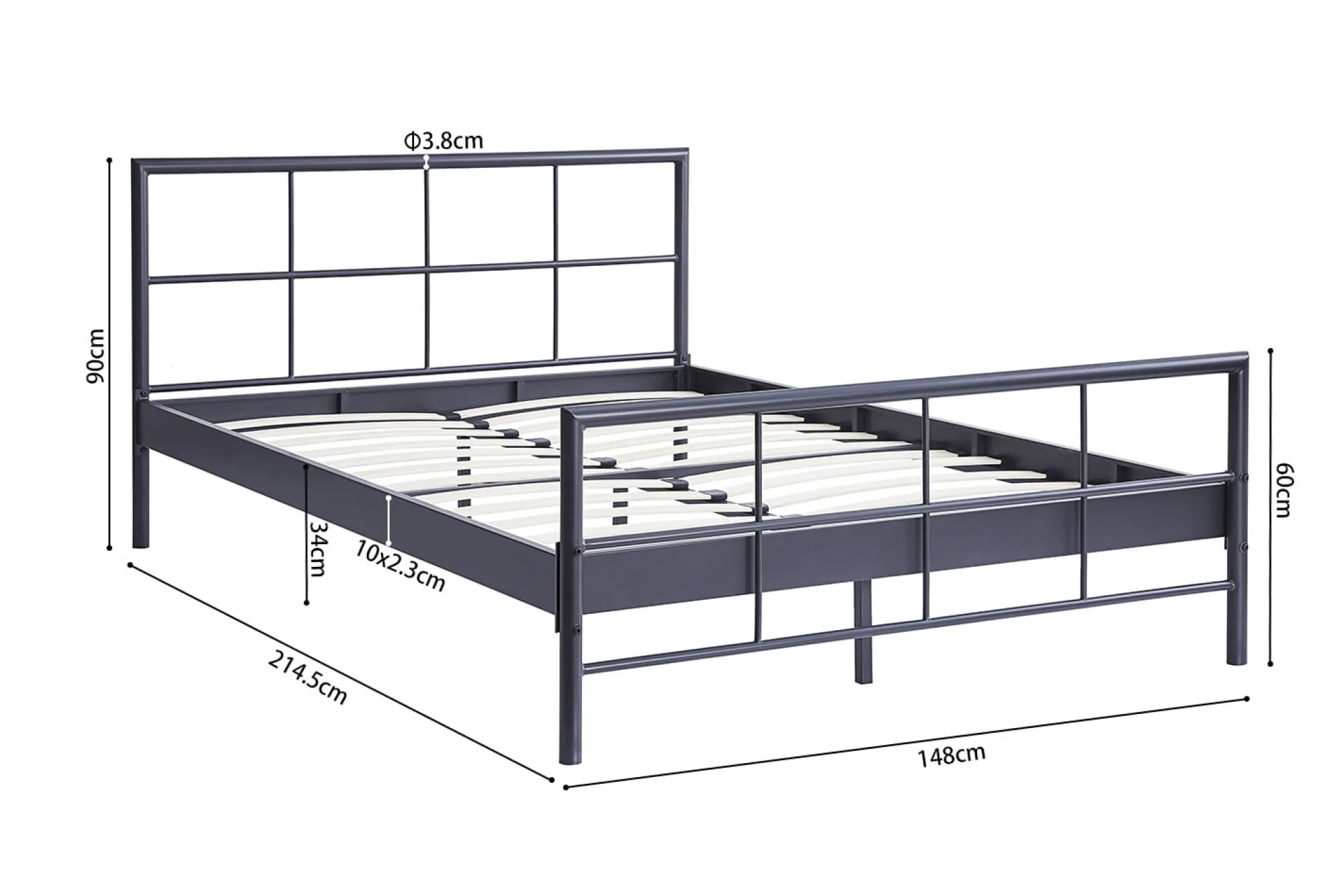 Kinderbedden|Bedden^Huisenthuis Bed Chuck Donkergrijs 140×200 cm