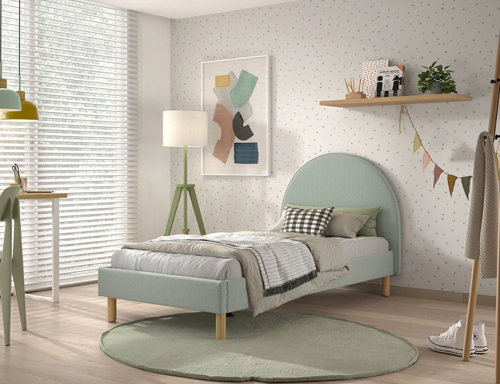 Kinderbedden|Bedden^Huisenthuis Bed Victoria Bouclé 90×200 cm Groen