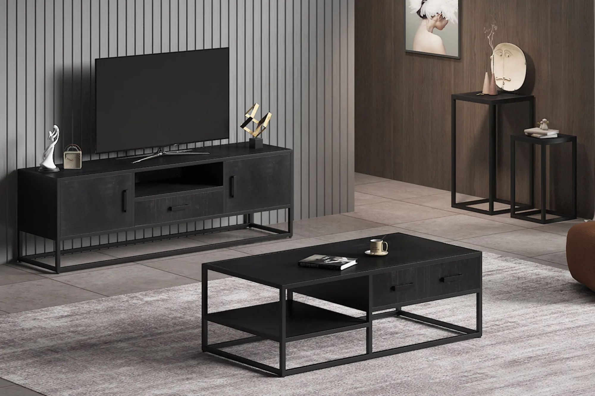 Bijzettafels^Huisenthuis Bijzettafel set Otis Zwart