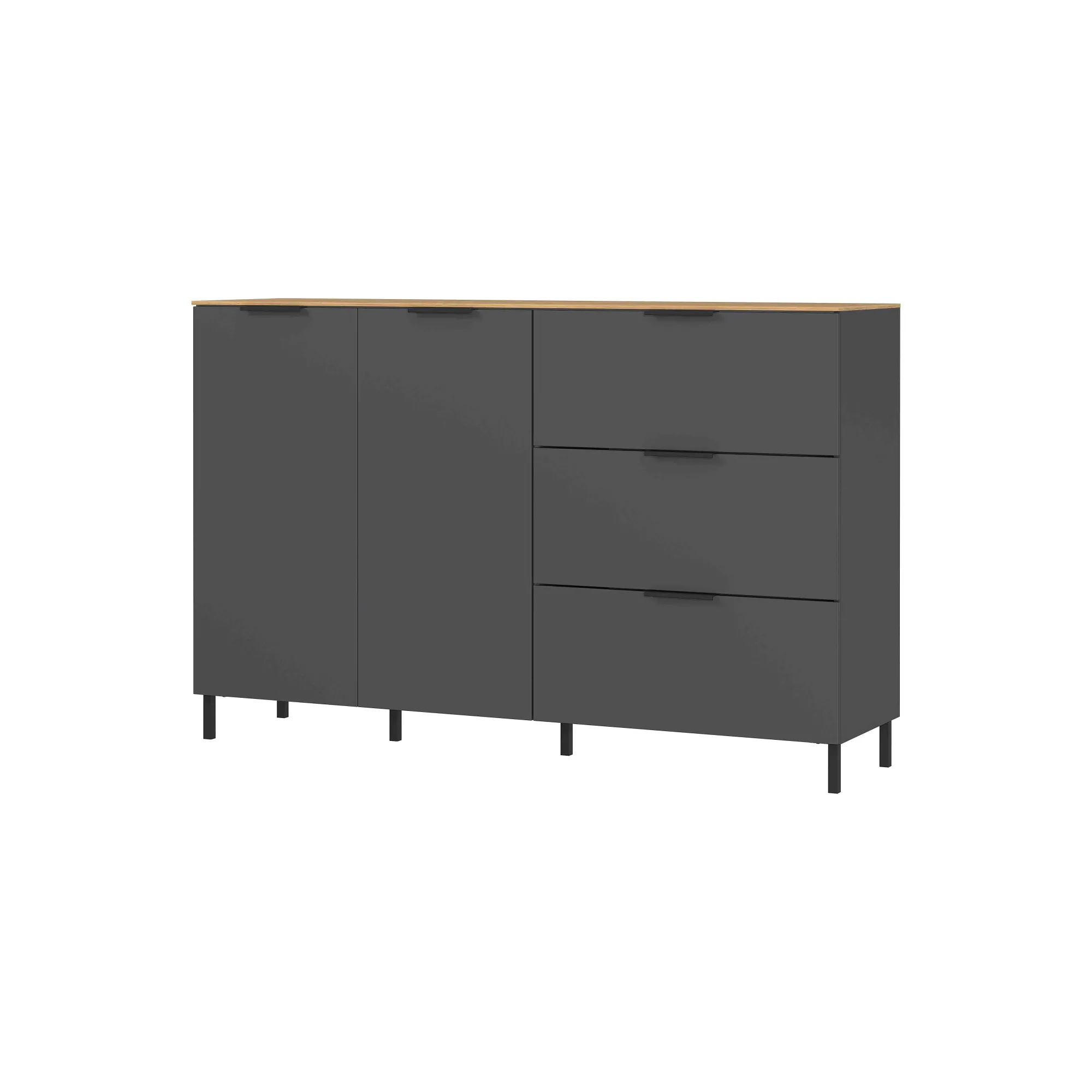 Dressoirs^Huisenthuis Dressoir Amalfi Grafiet-Eiken S