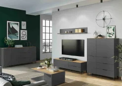 Dressoirs^Huisenthuis Dressoir Amalfi Grafiet-Eiken S