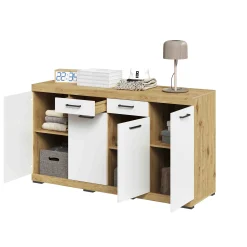 Dressoirs^Huisenthuis Dressoir Hermes 160x50x90 cm Artisan Eiken Wit