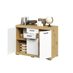 Dressoirs^Huisenthuis Dressoir Hermes 120x50x90 cm Artisan Eiken Wit