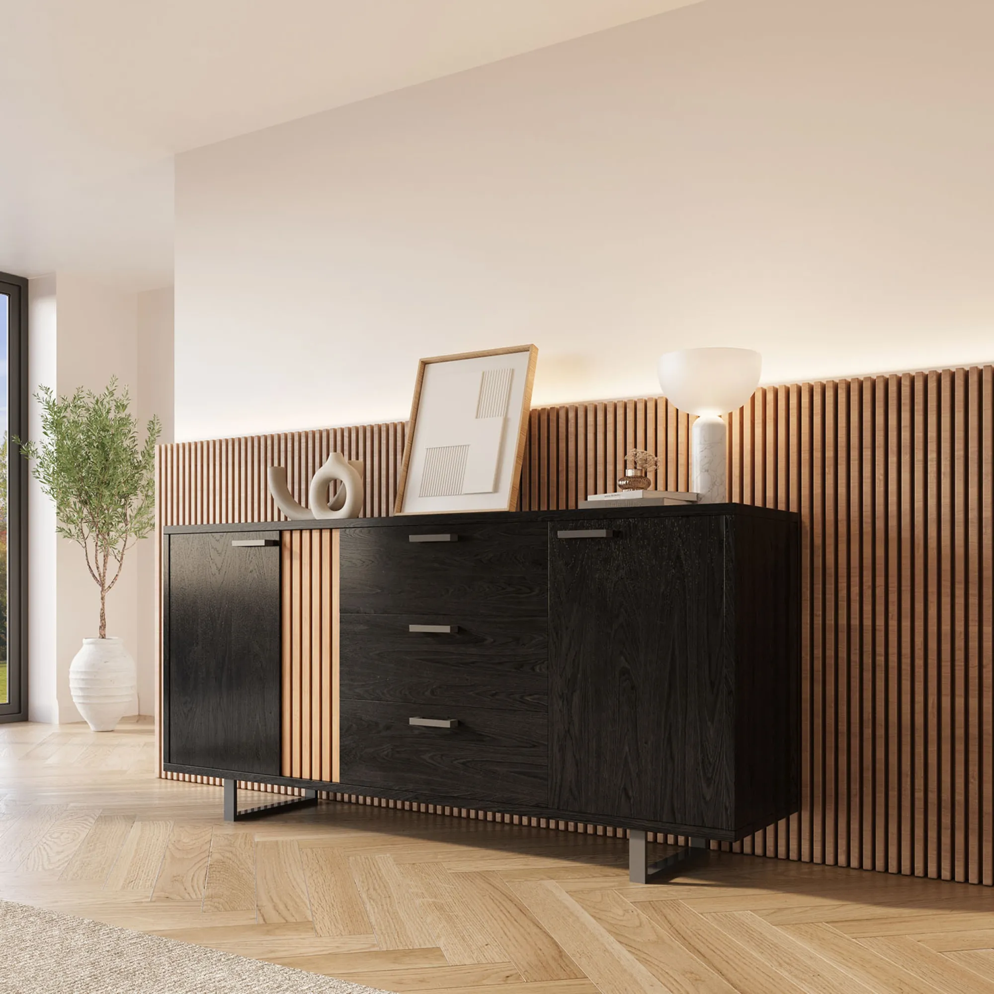 Dressoirs^Huisenthuis Dressoir Myron 216 cm Zwart