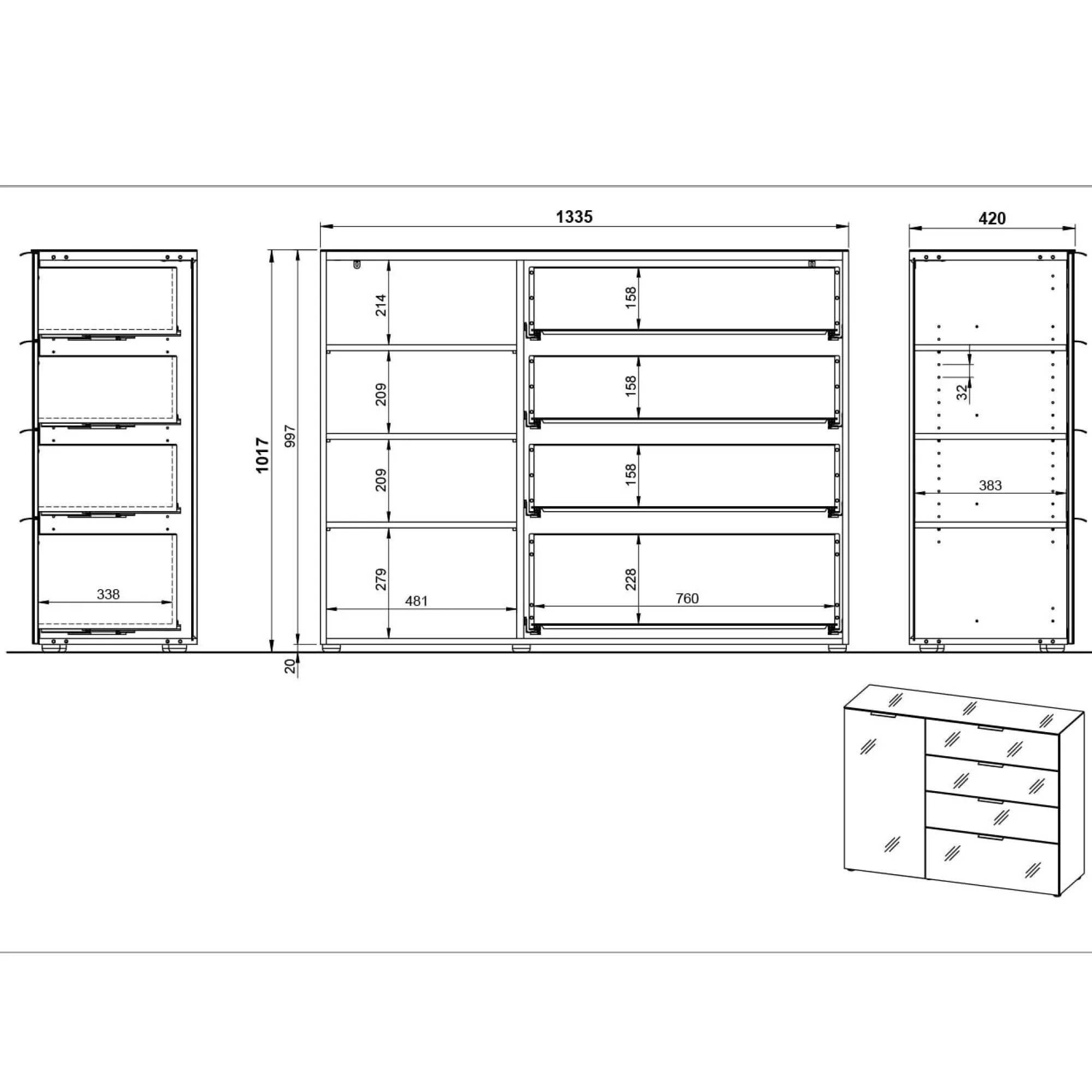 Dressoirs^Huisenthuis Dressoir Sirmione Wit-Eiken Small Eiken, Wit