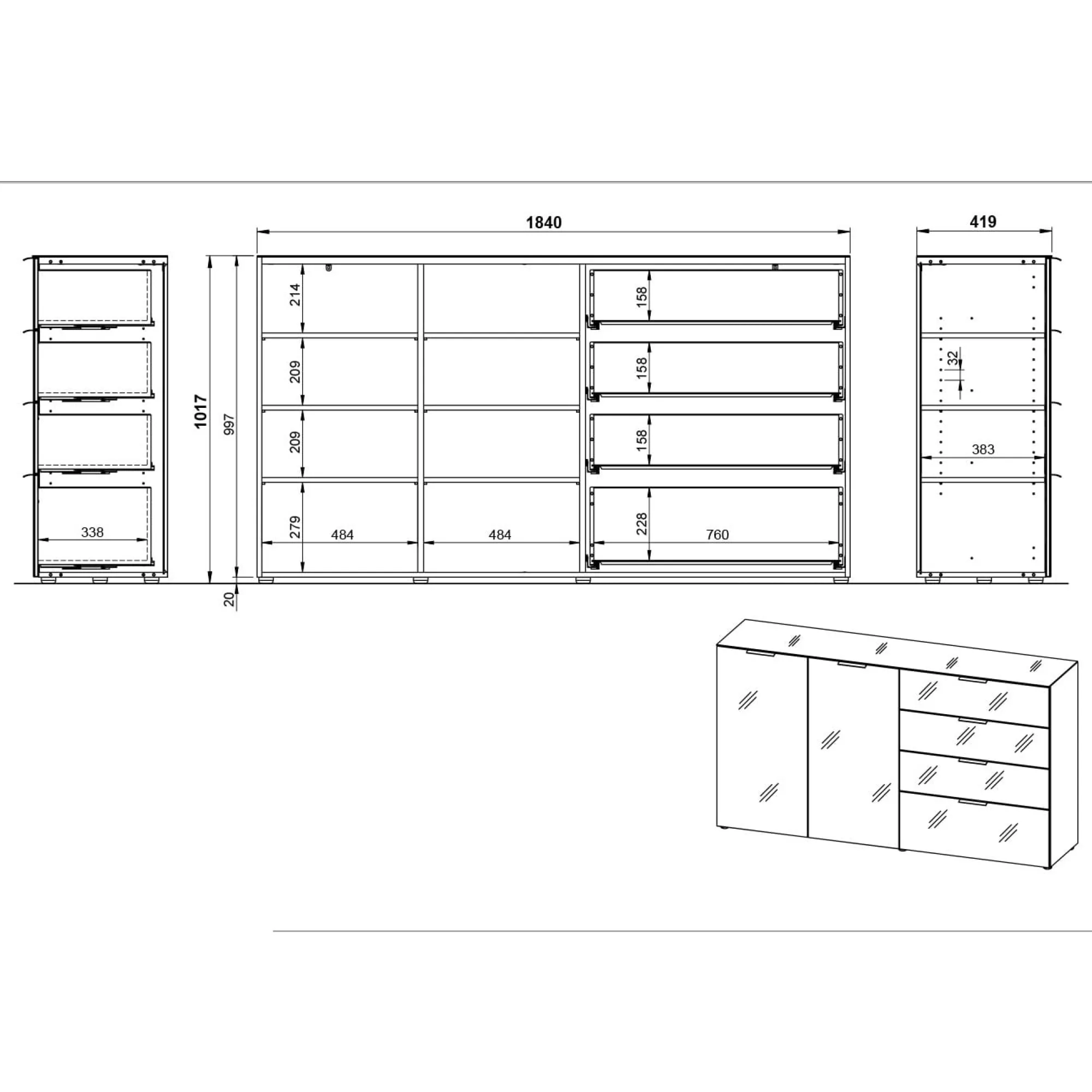 Dressoirs^Huisenthuis Dressoir Sirmione Large Zwart