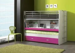 Kinderbedden^Huisenthuis Driepersoons hoogslaper Evi-HR Roze