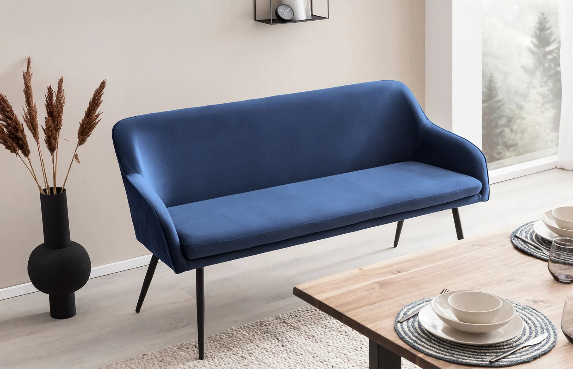 Eetkamerbanken^Huisenthuis Eetkamerbank Darcy Velours Blauw