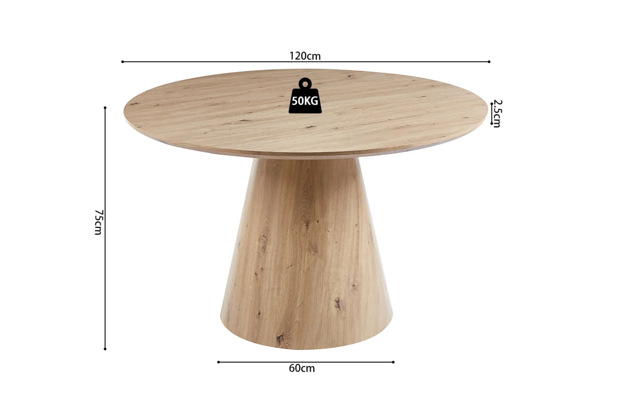 Eetkamertafels^Huisenthuis Eetkamertafel Berber Eiken Rond 120 cm