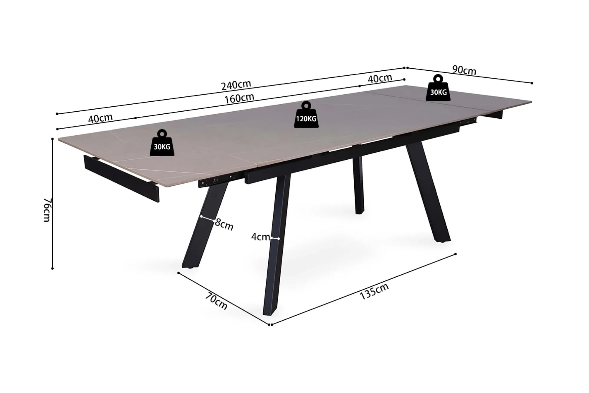 Eetkamertafels^Huisenthuis Eetkamertafel Jef Grijs 160-240 cm