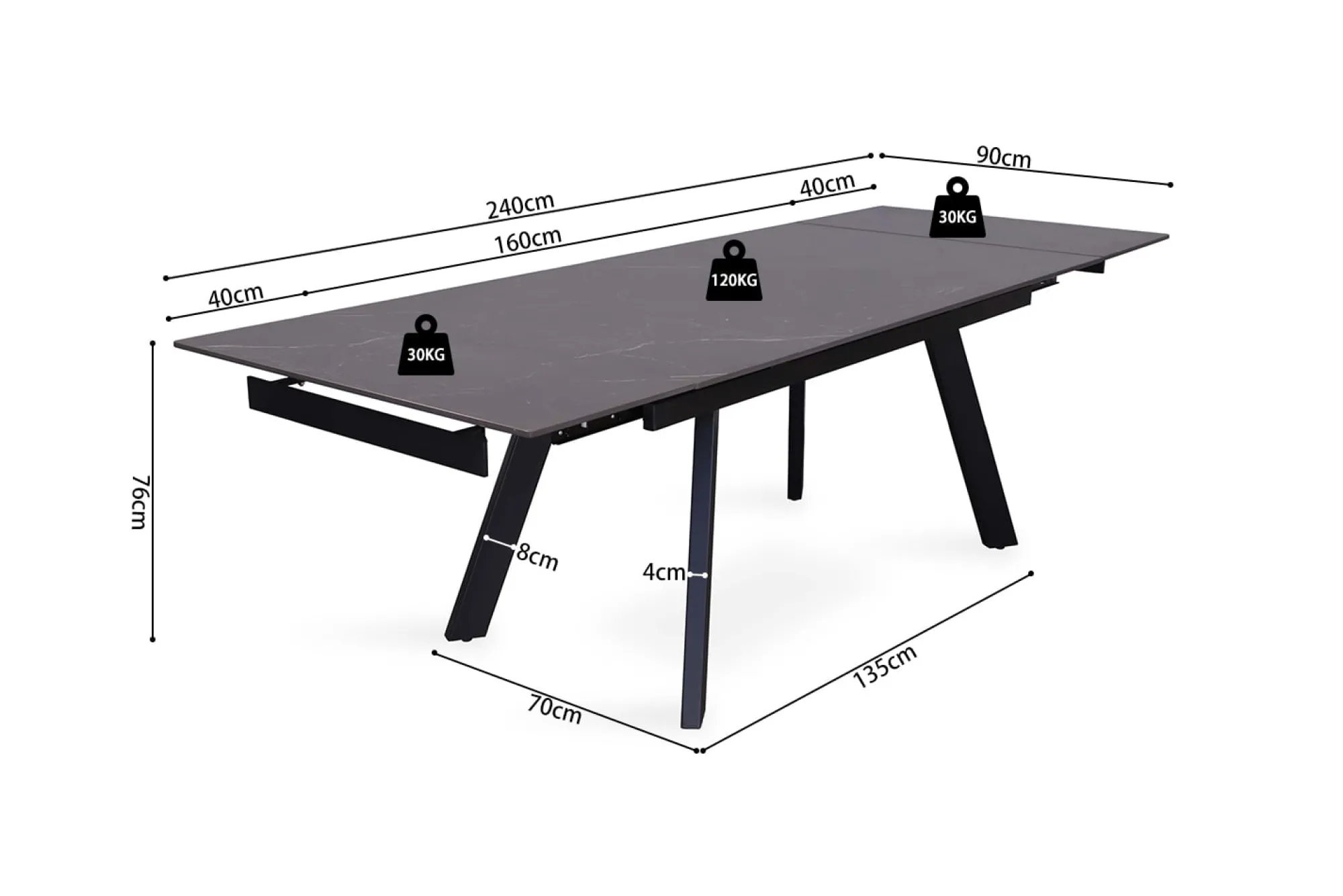 Eetkamertafels^Huisenthuis Eetkamertafel Jef Zwart 160-240 cm