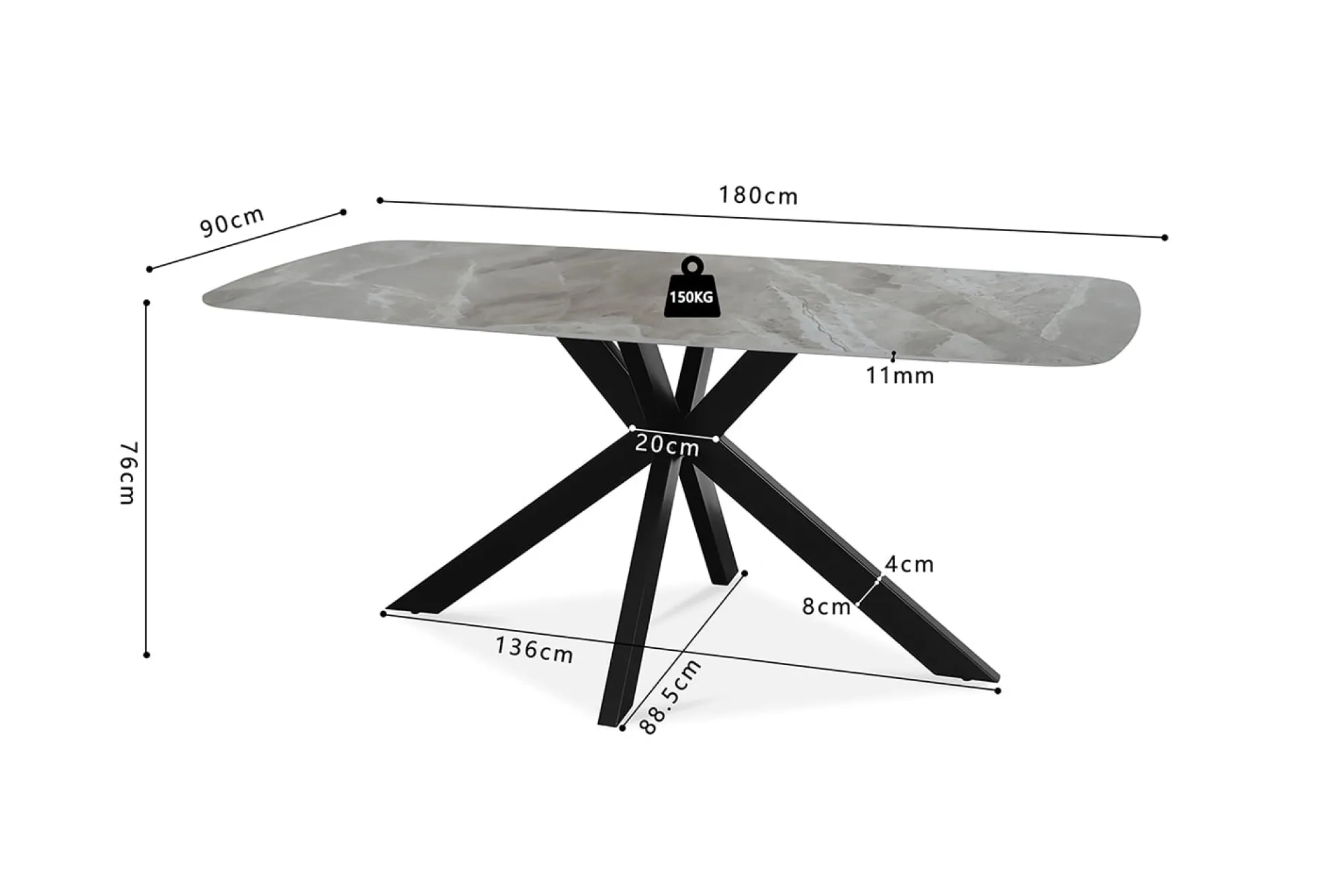 Eetkamertafels^Huisenthuis Eetkamertafel Jody Grijs Glans 180 cm
