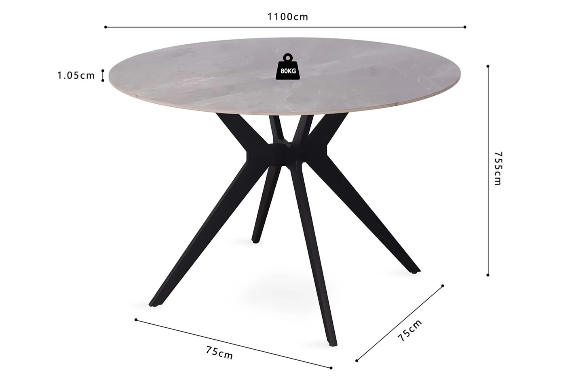 Eetkamertafels^Huisenthuis Eetkamertafel Jody Grijs Glans Rond 110 cm