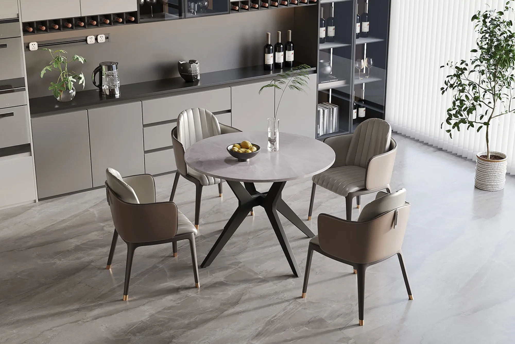 Eetkamertafels^Huisenthuis Eetkamertafel Jody Grijs Glans Rond 110 cm