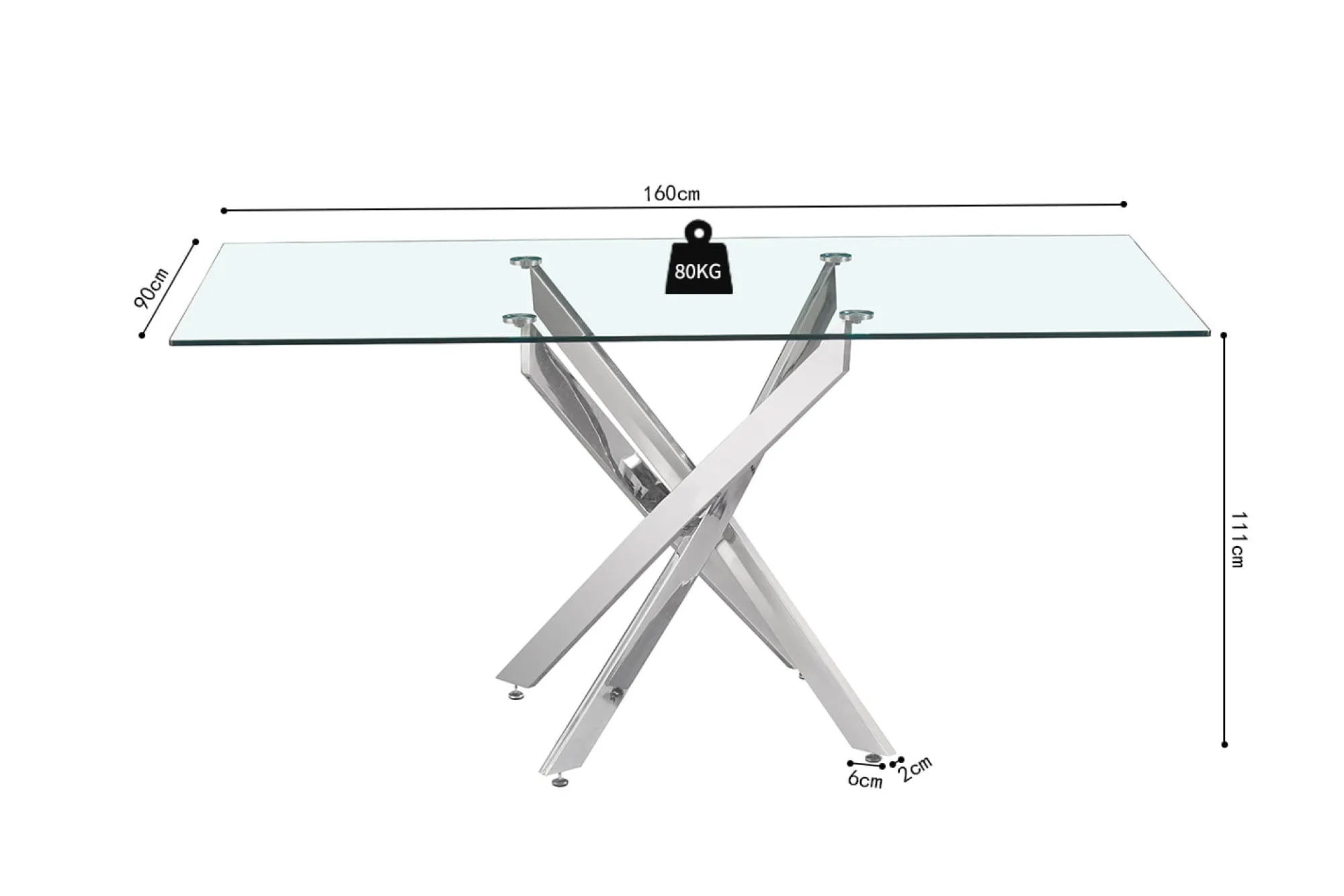 Eetkamertafels^Huisenthuis Eetkamertafel Martijn Glas 160 cm