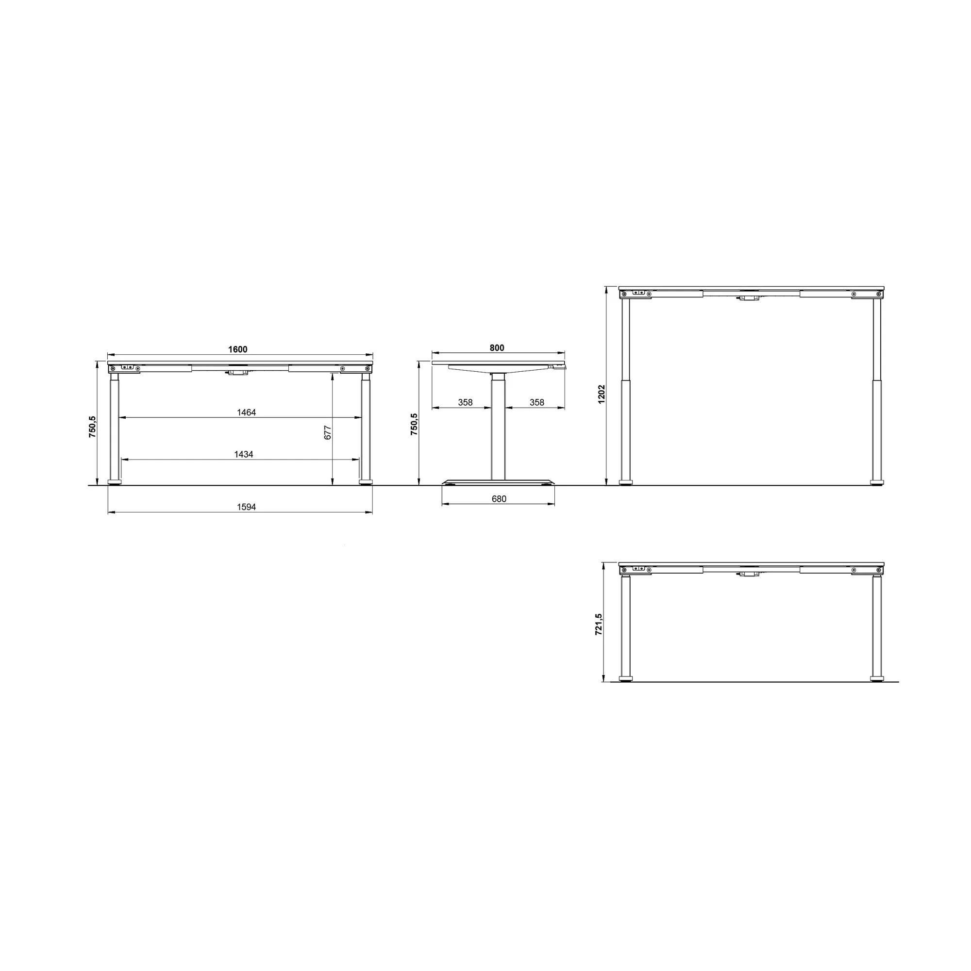 Bureaus^Huisenthuis Elektrisch zit-sta Bureau Galileo Eiken Zwart 160 cm Eiken-Zwart