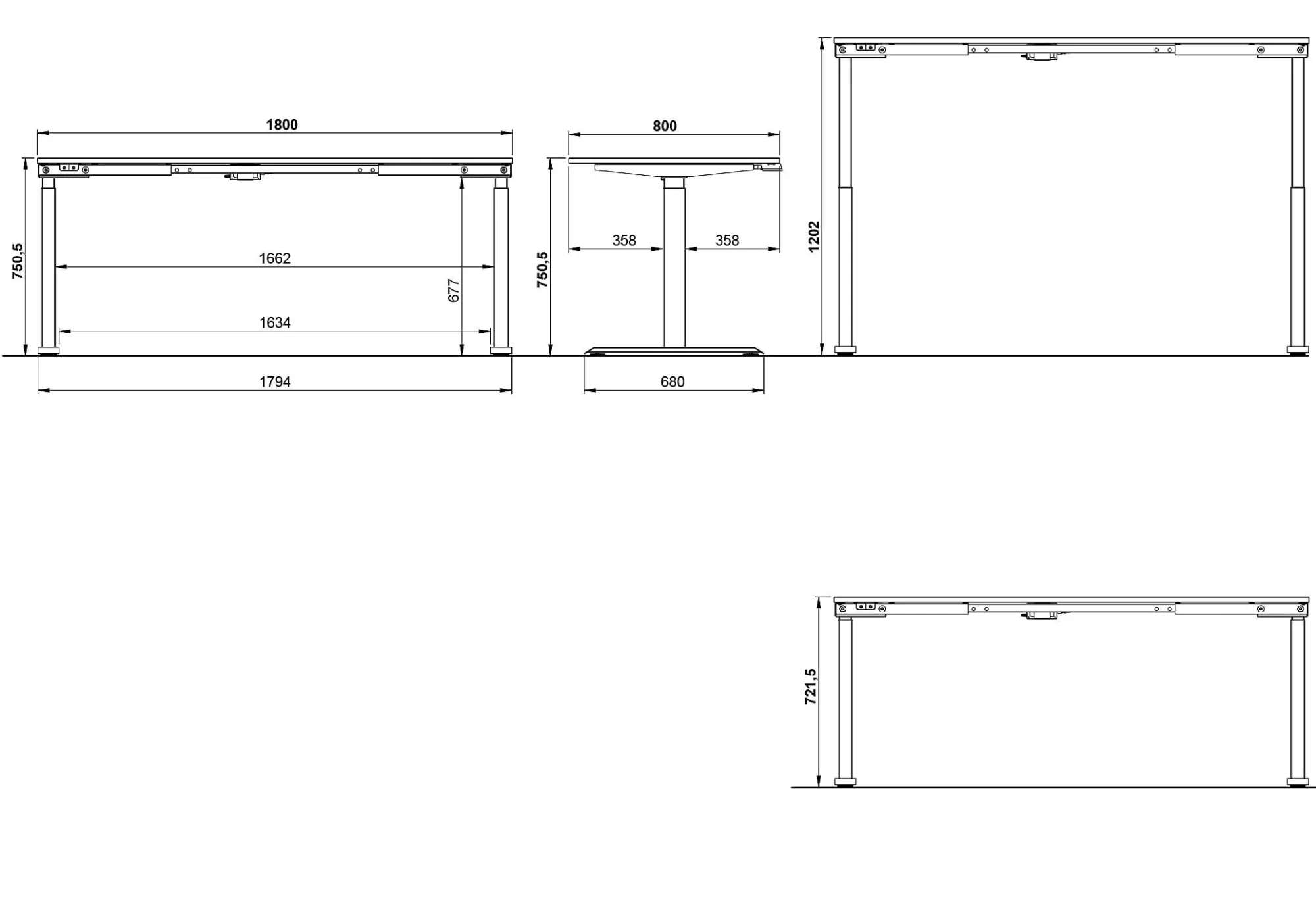 Bureaus^Huisenthuis Elektrisch zit-sta Bureau Galileo 180 cm Grafiet