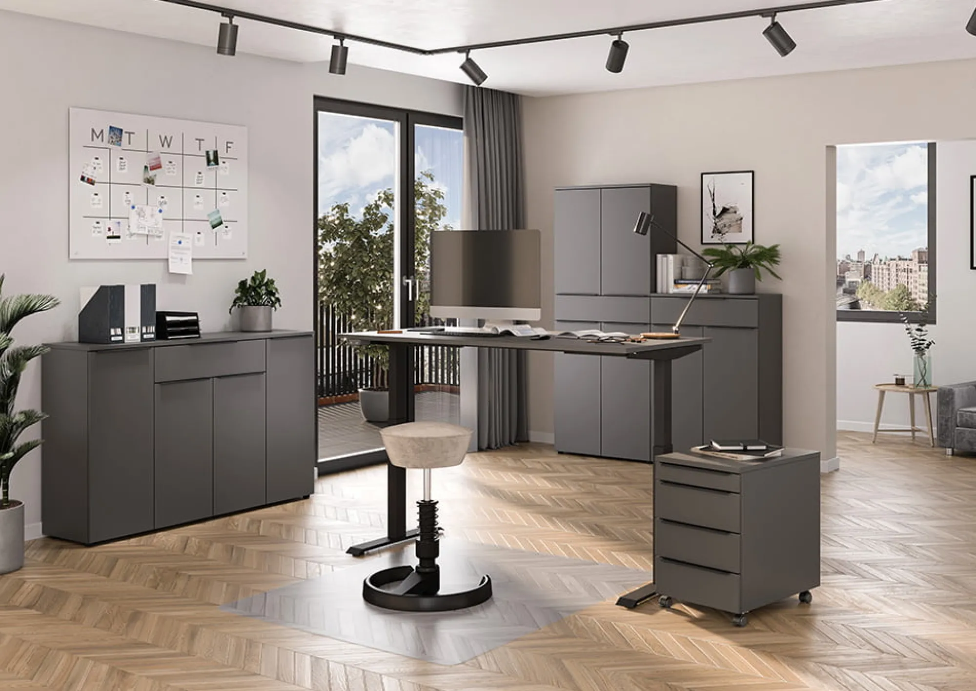 Bureaus^Huisenthuis Elektrisch zit-sta Bureau Galileo 140 cm Grafiet
