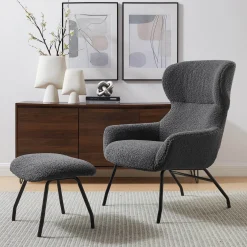 Fauteuils^Huisenthuis Fauteuil en poef Kaya Antraciet
