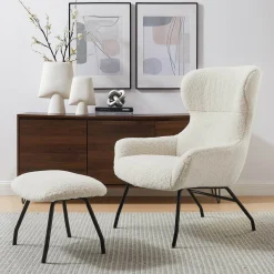 Fauteuils^Huisenthuis Fauteuil en poef Kaya Beige