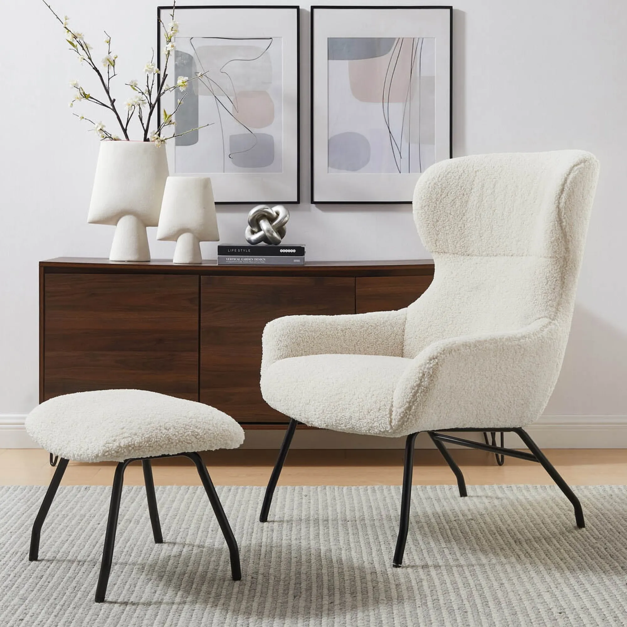 Fauteuils^Huisenthuis Fauteuil en poef Kaya Beige