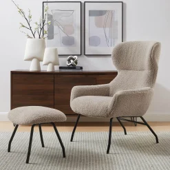Fauteuils^Huisenthuis Fauteuil en poef Kaya Taupe